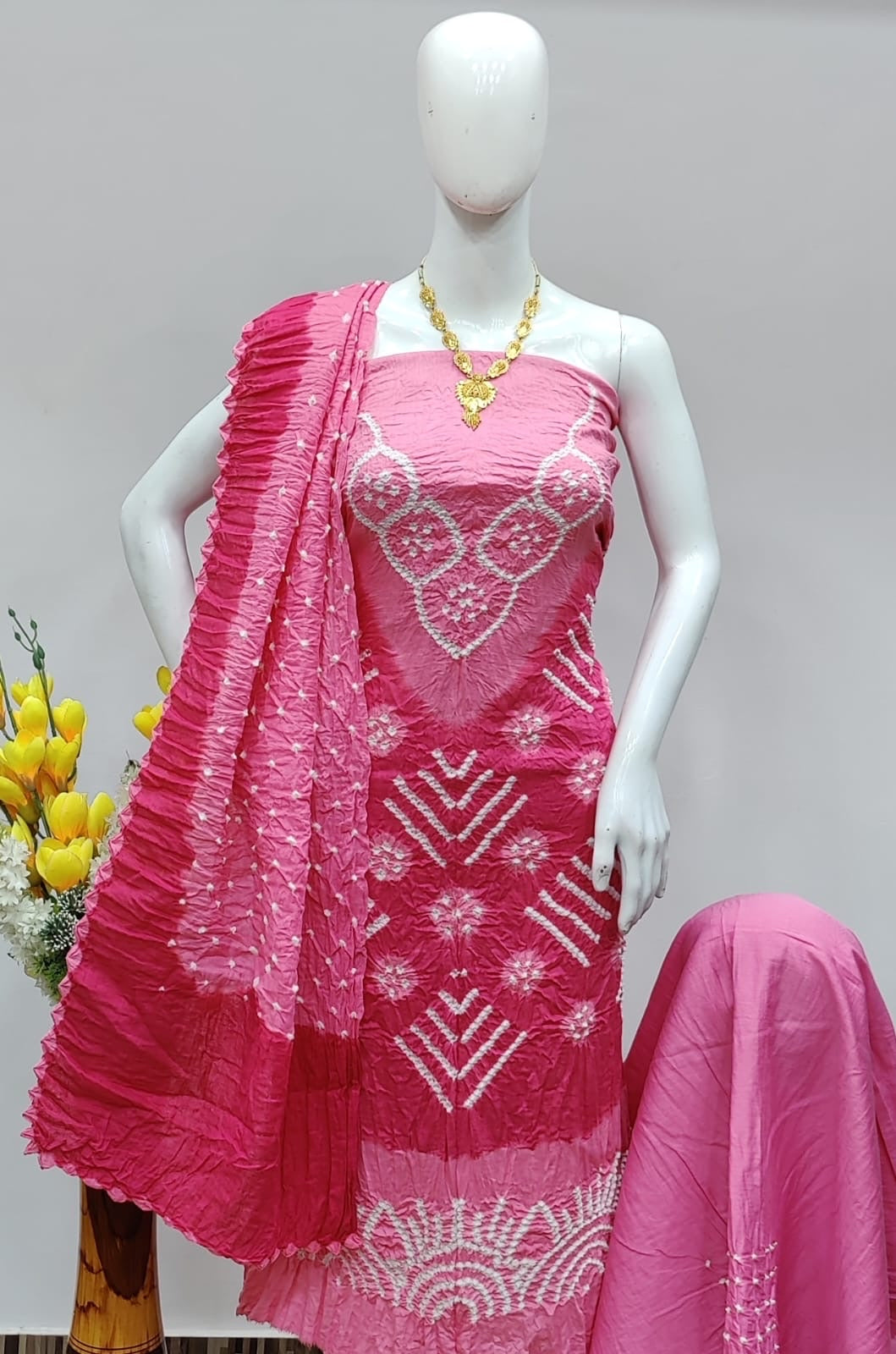 Hand Crafted Cotton Self Color Original Kutch Bandhani Dress Material (Unstitched)