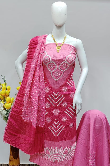 Hand Crafted Cotton Self Color Original Kutch Bandhani Dress Material (Unstitched)