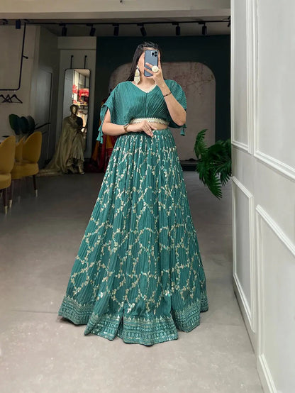Faux Georgette Sequence Embroidery work Lehenga Choli