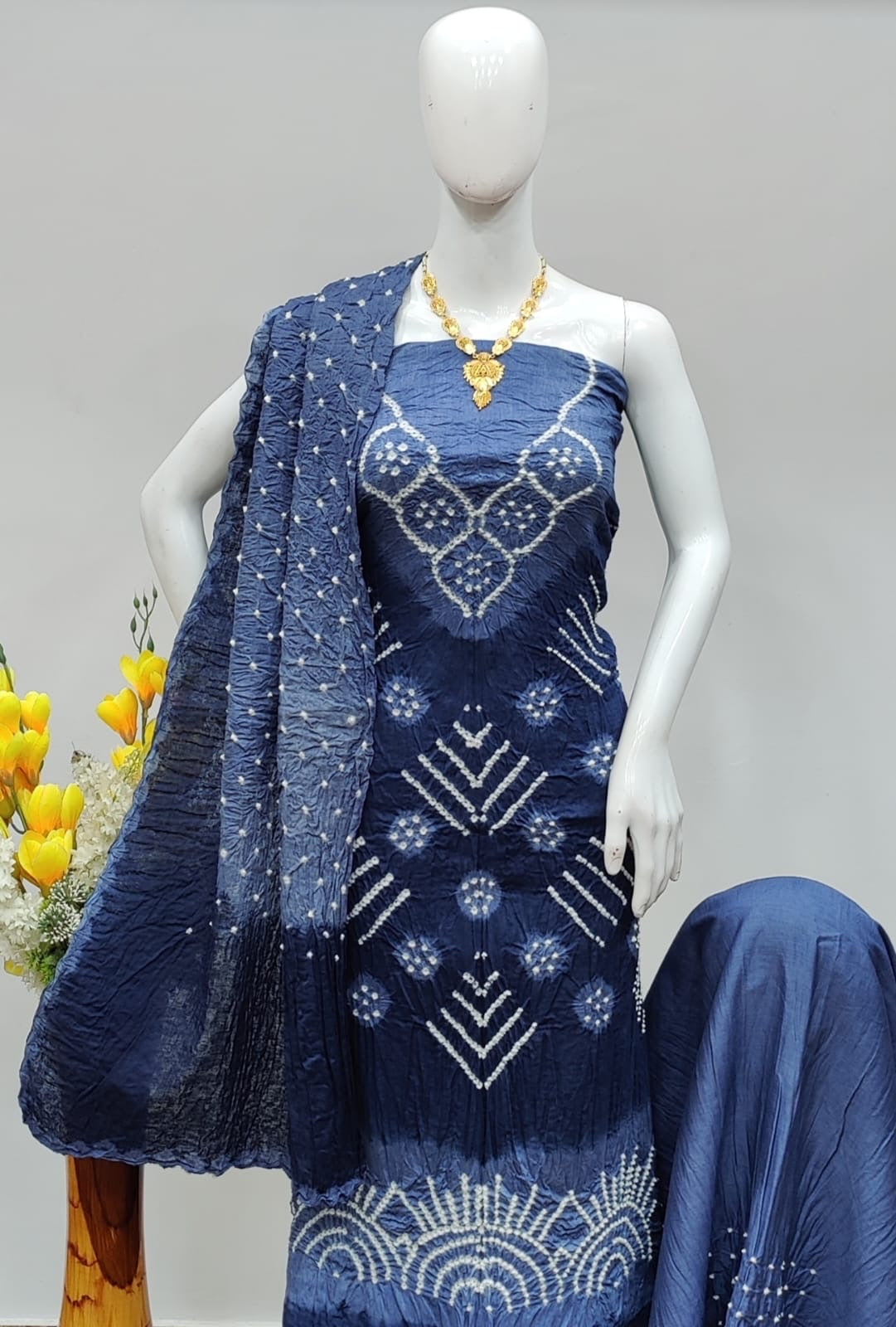 Hand Crafted Cotton Self Color Original Kutch Bandhani Dress Material (Unstitched)