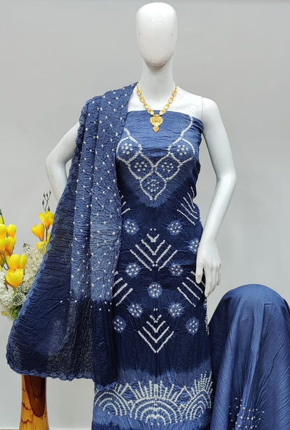 Hand Crafted Cotton Self Color Original Kutch Bandhani Dress Material (Unstitched)