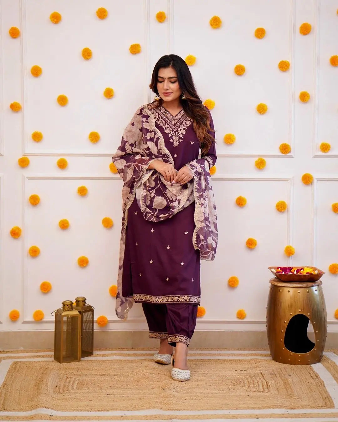 Floral Digital Print Embroidery work Afghani Salwar Suit Set