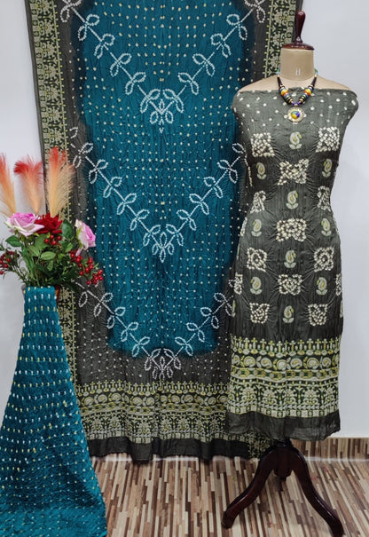 Ghazi Silk Lakhnavi Thread and Bandhani Work Bandhani Dress Material