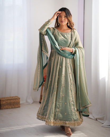 Fendi Silk Sequence Embroidery Work Gown Dupatta Pant Set