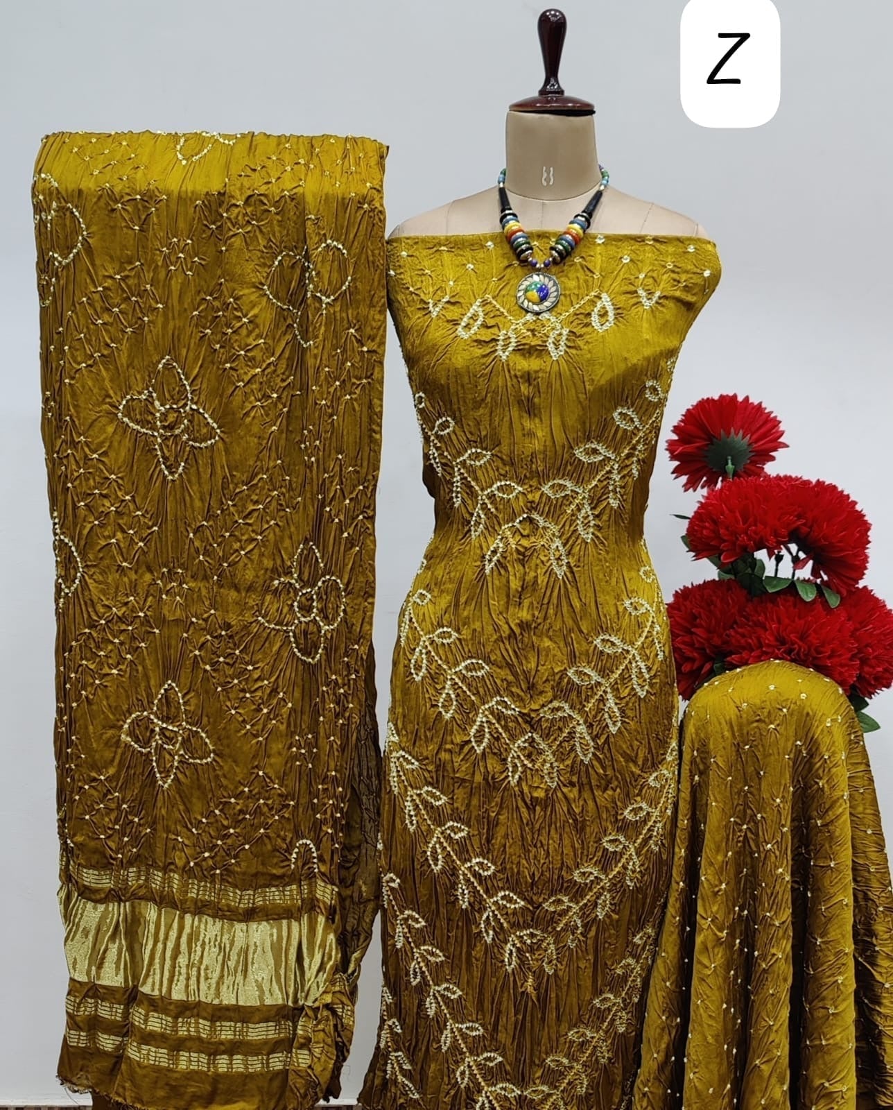Modal Ghazi Silk Kutchi Bandhani Dress Material (Unstitched)
