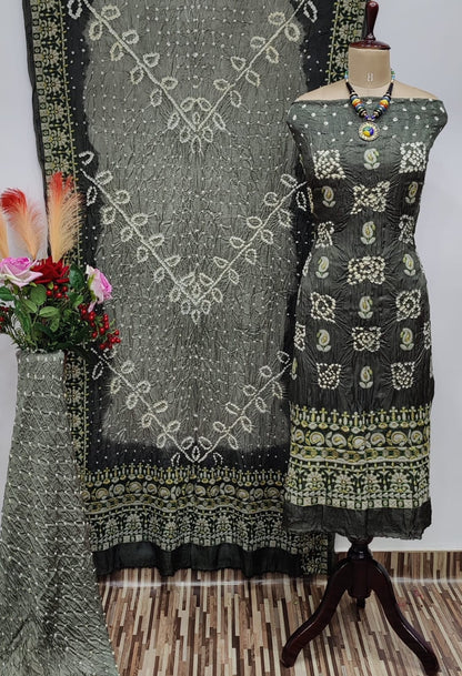 Ghazi Silk Lakhnavi Thread and Bandhani Work Bandhani Dress Material