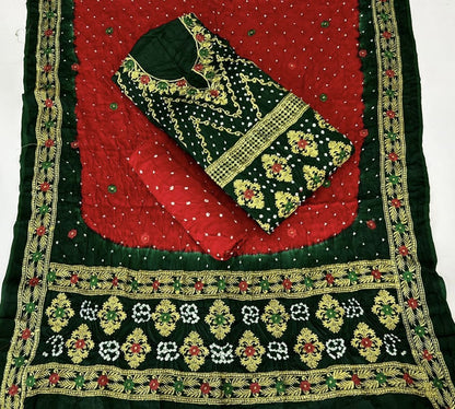 Modal Gazi Silk Kasab work Bandhani Dress Material