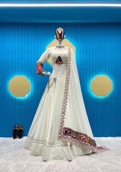 Gamthi Kodi Work White Concept Navratri Special Chaniya Choli