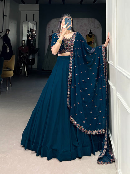 Georgette Sequence Thread Embroidery work Lehenga Choli Set (Stitched)
