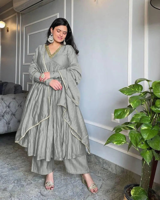 Chinon Silk Alia Cut Ready to Wear Anarkali Gown