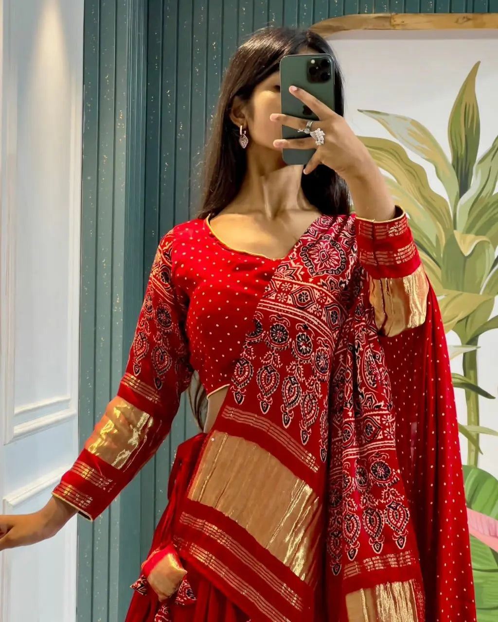 Modal Authentic Hand Blocked Ajrakh work Navratri Special Chaniya Choli