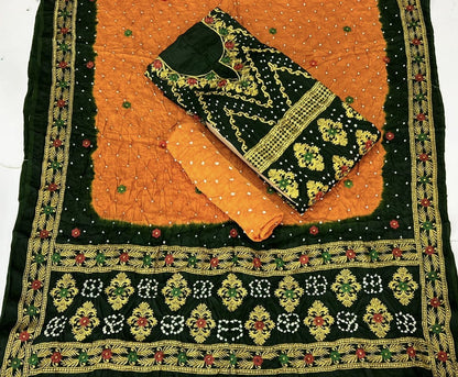 Modal Gazi Silk Kasab work Bandhani Dress Material