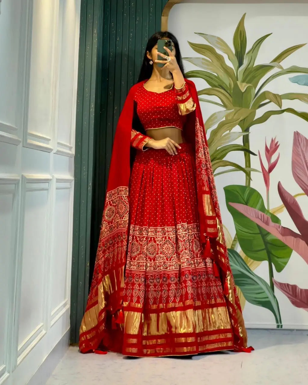 Modal Authentic Hand Blocked Ajrakh work Navratri Special Chaniya Choli