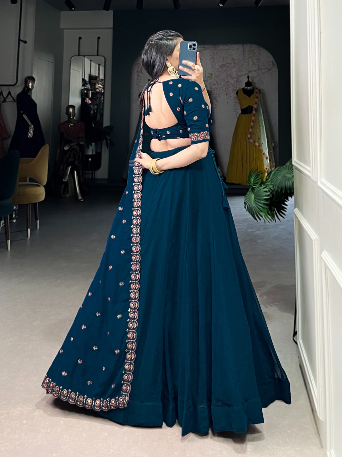 Georgette Sequence Thread Embroidery work Lehenga Choli Set (Stitched)