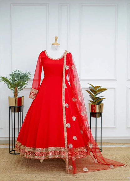 Elegant Red Gown Dupatta set for Karwachauth (Stitched)