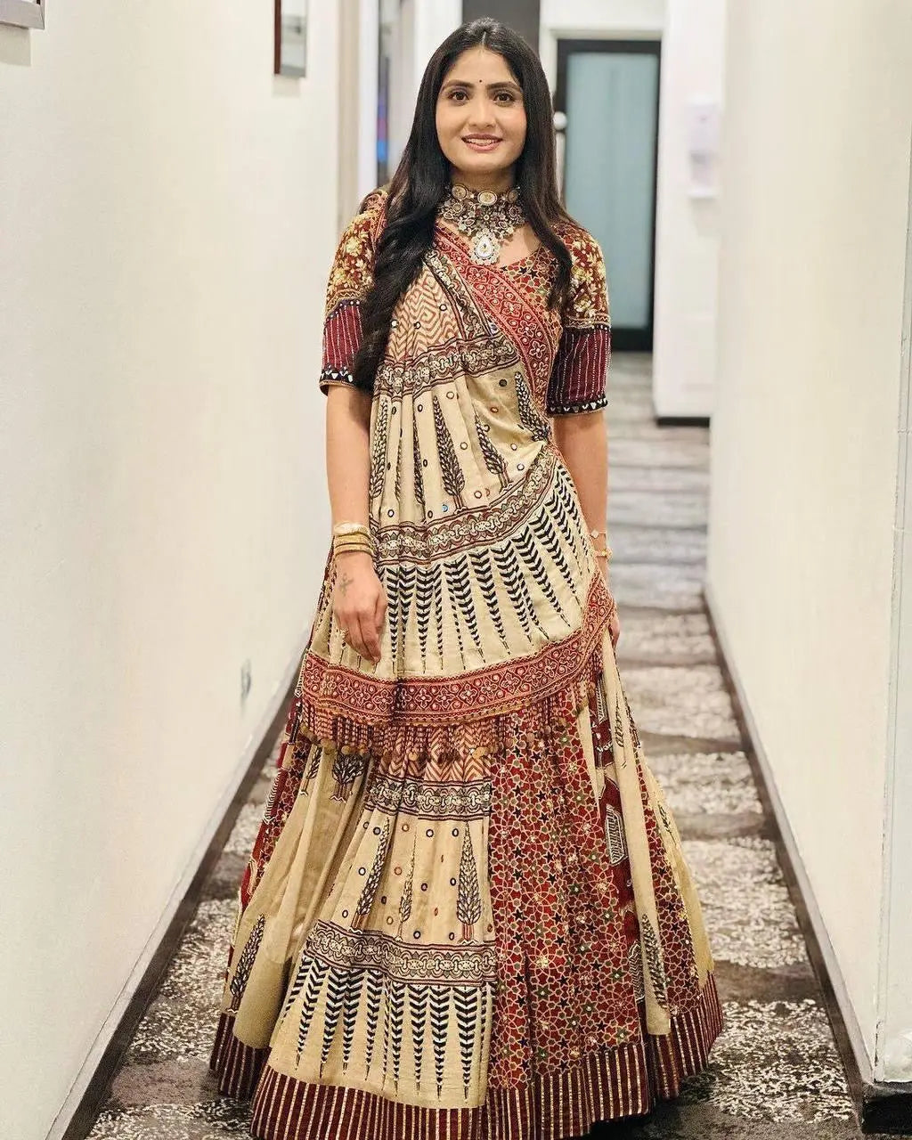 Heavy Muslin Digital Print Mirror Work Navratri Chaniya Choli