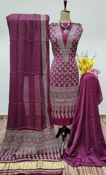 Modal Ghazi Silk Ajrakh Print Dress Material (Unstitched)