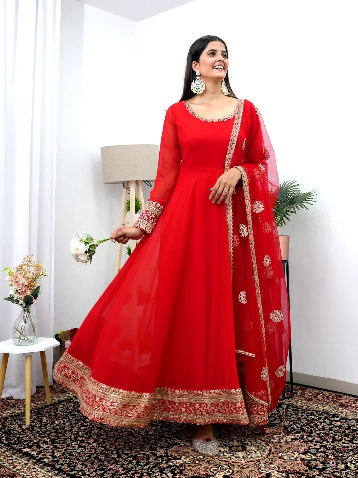 Elegant Red Gown Dupatta set for Karwachauth (Stitched)