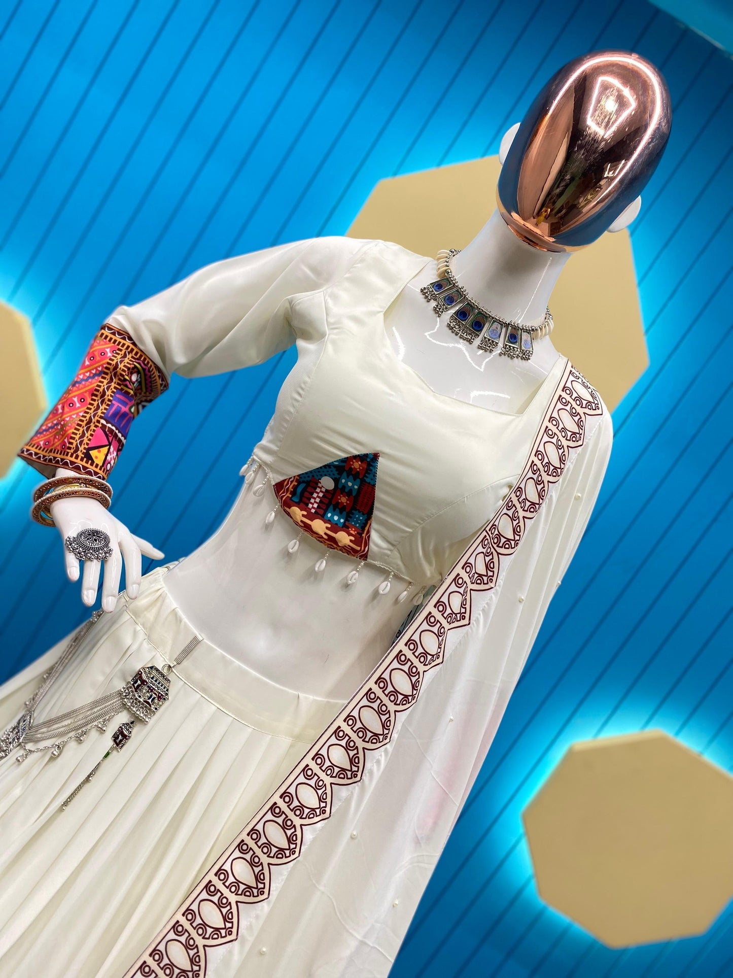 Gamthi Kodi Work White Concept Navratri Special Chaniya Choli