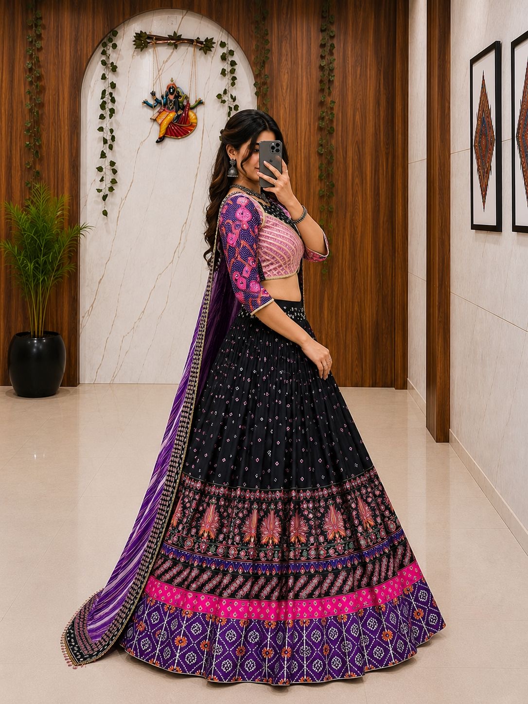 Ethenika Trending Designer Chaniya Choli for Navratri | Malai Silk with Mirror Work