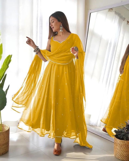 Faux Georgette 5mm sequence work Party wear Gown (Stitched)