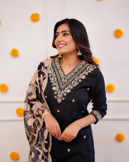 Floral Digital Print Embroidery work Afghani Salwar Suit Set