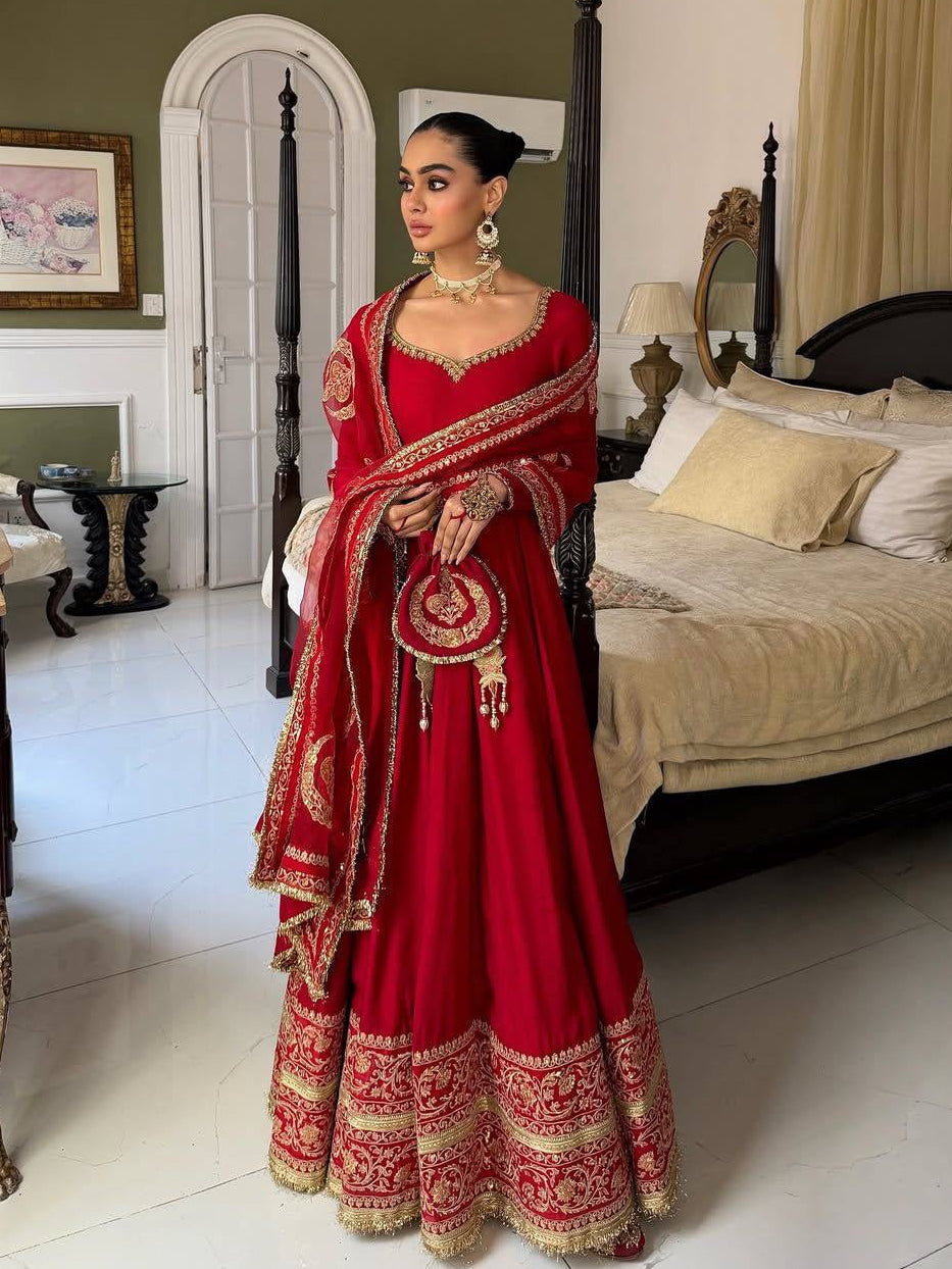 Chinon Silk Designer Anarkali Gown Dupatta Set