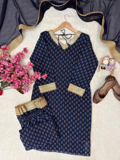 Georgette Digital Printed Summer Special Kurti Pant Dupatta Set
