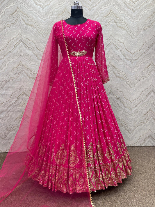 Faux Georgette Print with Embroidery work Womens Stitched Gown