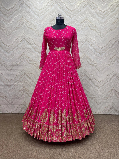 Faux Georgette Print with Embroidery work Womens Stitched Gown