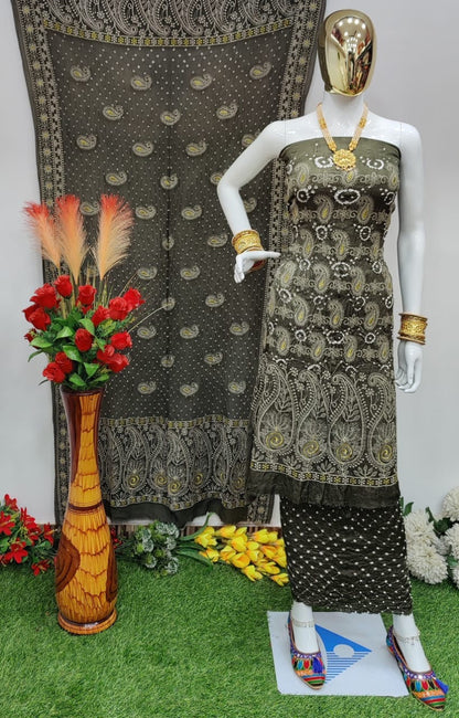 Modal Ghazi Silk Lakhnavi work Bandhani Salwar Material