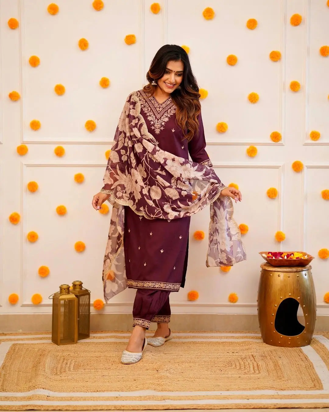 Floral Digital Print Embroidery work Afghani Salwar Suit Set