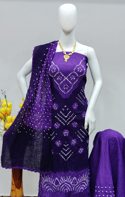 Hand Crafted Cotton Self Color Original Kutch Bandhani Dress Material (Unstitched)