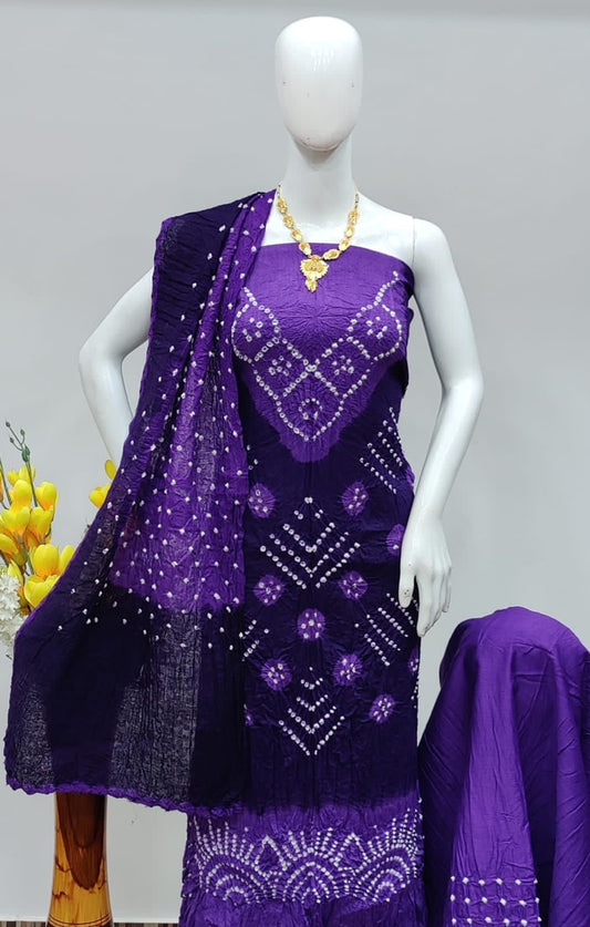 Hand Crafted Cotton Self Color Original Kutch Bandhani Dress Material (Unstitched)