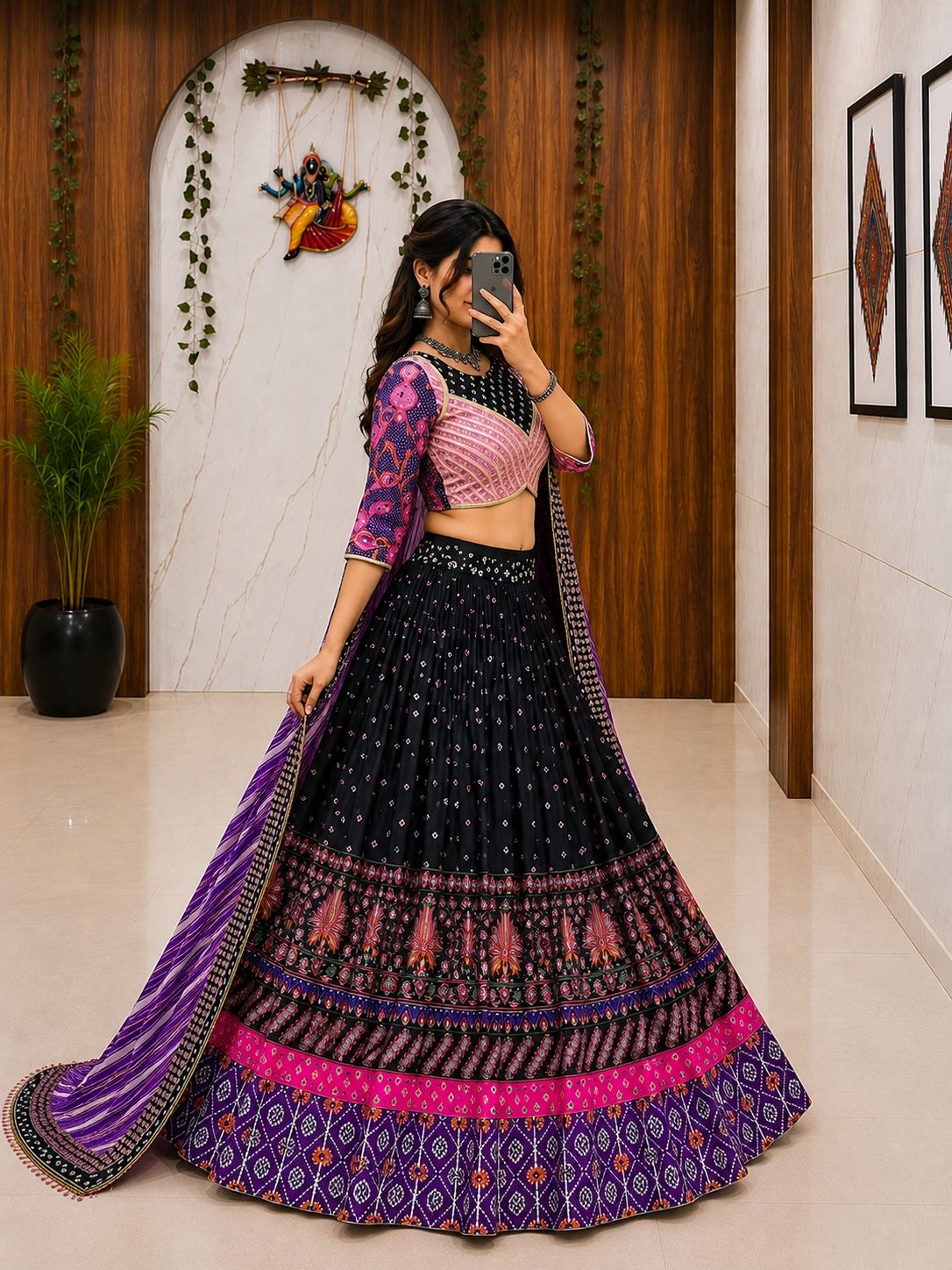 Ethenika Trending Designer Chaniya Choli for Navratri | Malai Silk with Mirror Work