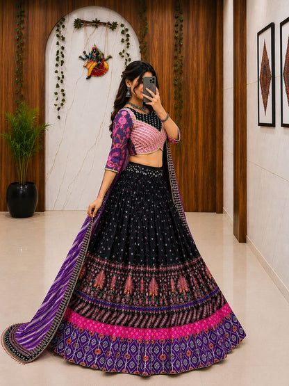 Ethenika Trending Designer Chaniya Choli for Navratri | Malai Silk with Mirror Work