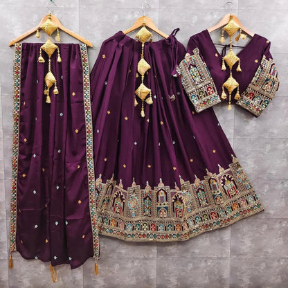 Chinon Silk Sequence Thread Embroidery Work Garba Chaniya Choli