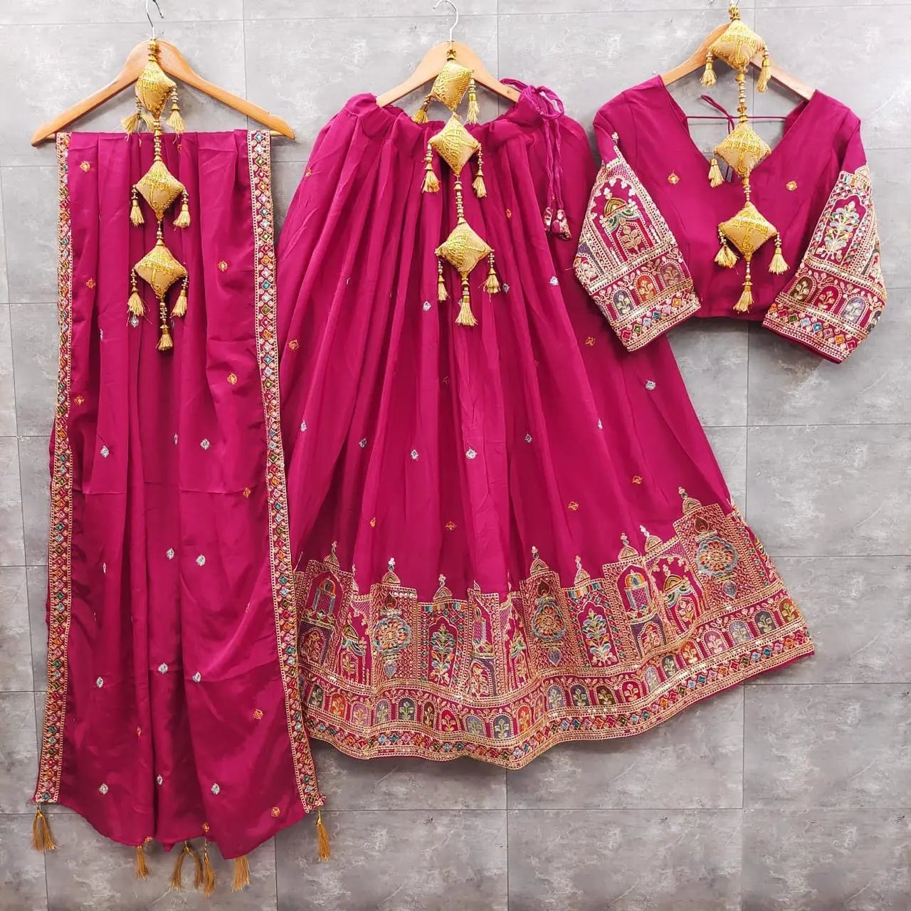 Chinon Silk Sequence Thread Embroidery Work Garba Chaniya Choli