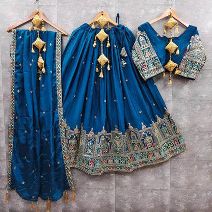 Chinon Silk Sequence Thread Embroidery Work Garba Chaniya Choli