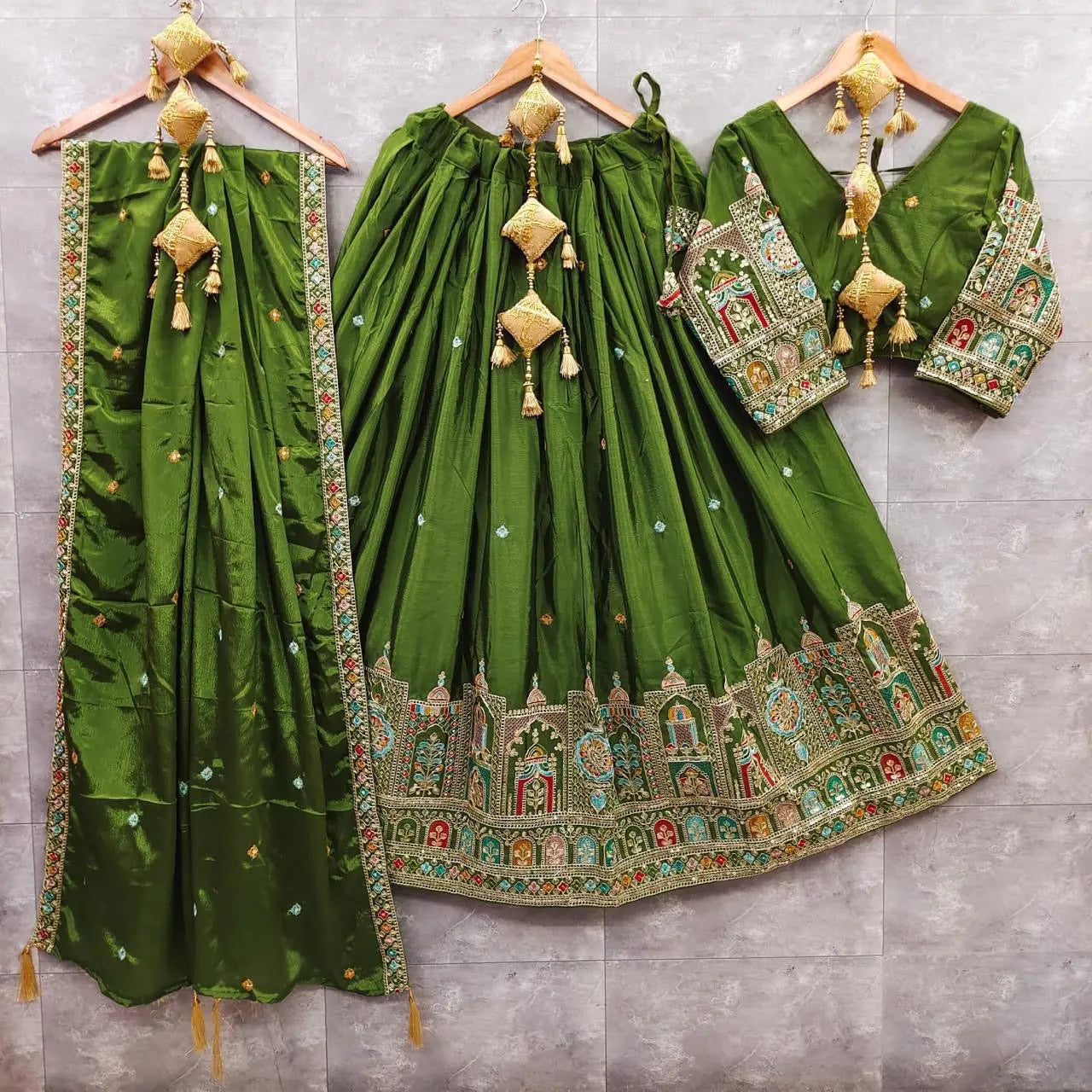 Chinon Silk Sequence Thread Embroidery Work Garba Chaniya Choli