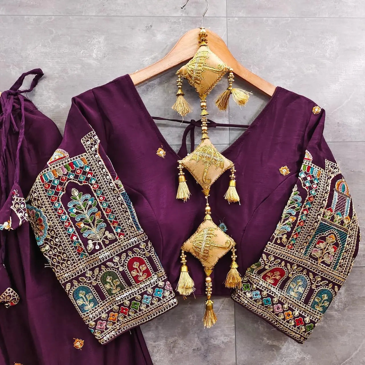 Chinon Silk Sequence Thread Embroidery Work Garba Chaniya Choli