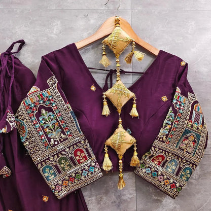 Chinon Silk Sequence Thread Embroidery Work Garba Chaniya Choli