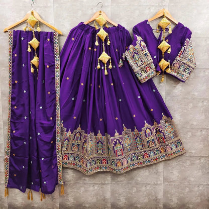 Chinon Silk Sequence Thread Embroidery Work Garba Chaniya Choli