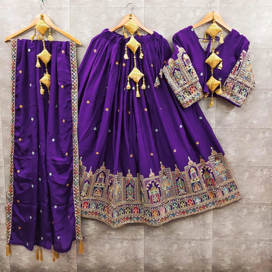 Chinon Silk Sequence Thread Embroidery Work Garba Chaniya Choli