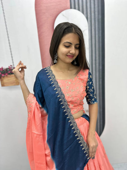 Chinon Silk Thread Embroidery work Lehenga Choli Set