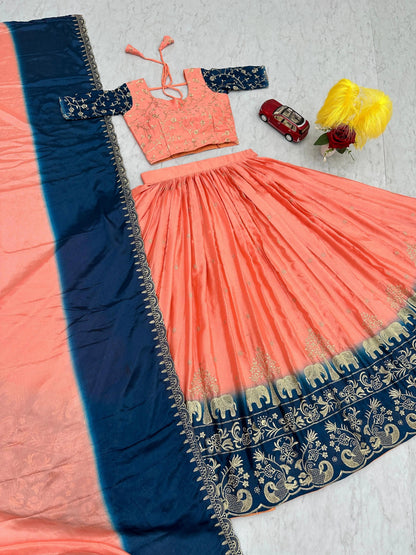 Chinon Silk Thread Embroidery work Lehenga Choli Set