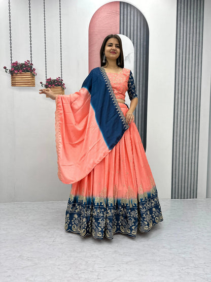 Chinon Silk Thread Embroidery work Lehenga Choli Set