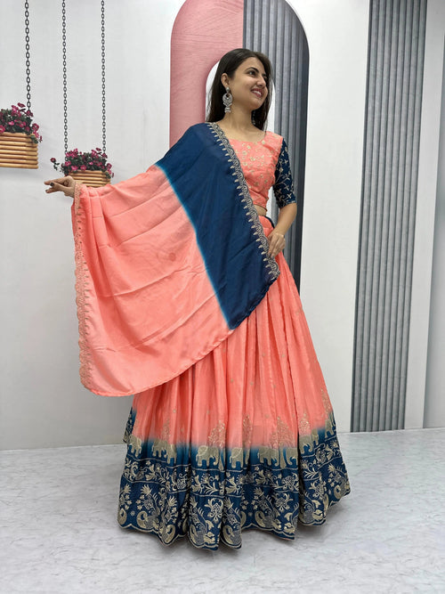 Chinon Silk Thread Embroidery work Lehenga Choli Set