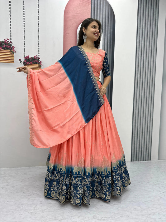 Chinon Silk Thread Embroidery work Lehenga Choli Set