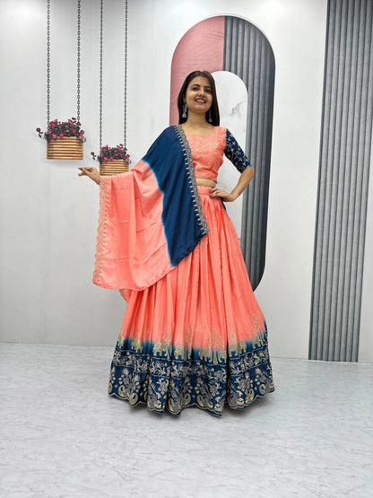 Chinon Silk Thread Embroidery work Lehenga Choli Set